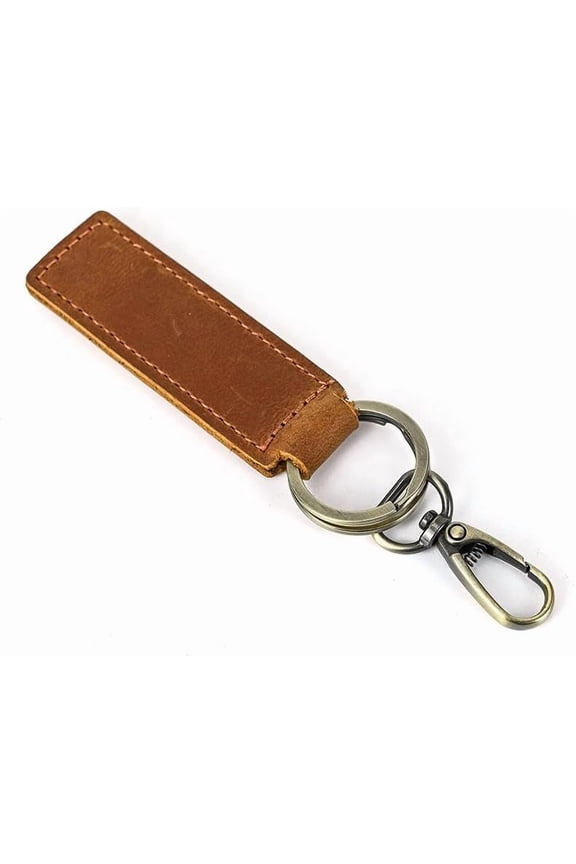 1Pc Cowhide Leather Keychain with Belt Alloy Ring and Clasp for Car Key Holder Saddle Brown 10.5cm Craft Supplies