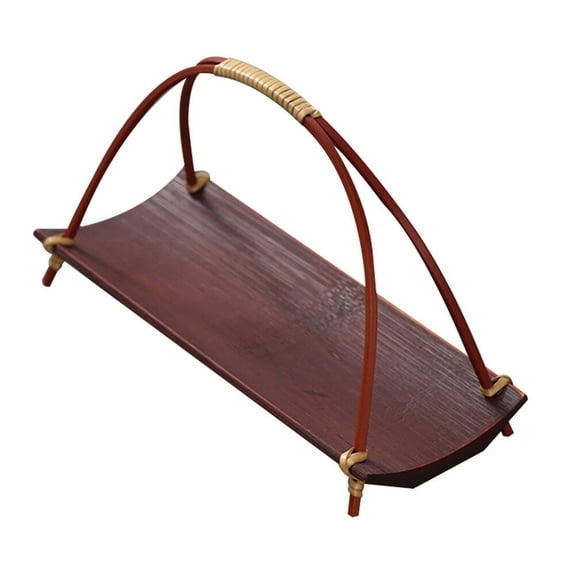 1Pc Creative Tea Towel Holder Bamboo Sushi Dish Tray with Handle Dessert Plate