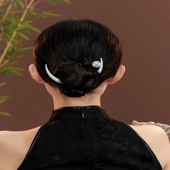 1Pc Crescent Moon Pattern Hair Clip Alloy Hair Forks with Plastic Beads Snap Decorations Accessories for DIY