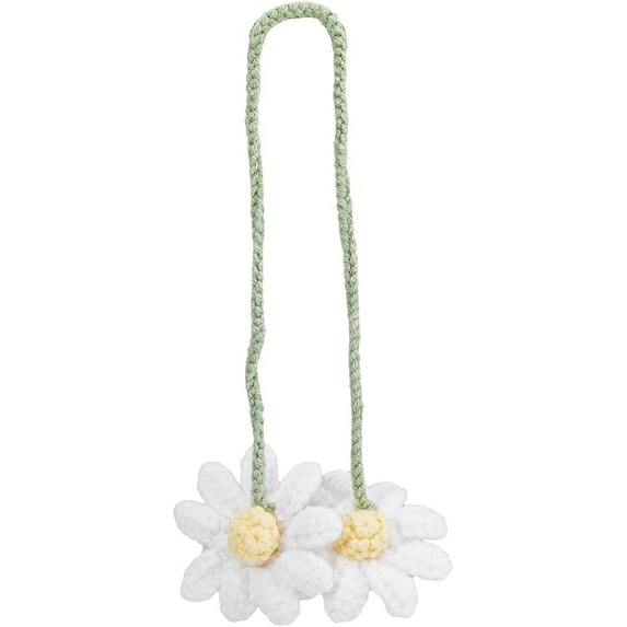 1Pc Crochet Daisy Hanging Decoration Aesthetic Flower Car Hanging Charm Cotton Convallaria Majalis Pendant Car Rear View Mirror Pendant for Automotive Interior Embellishment White