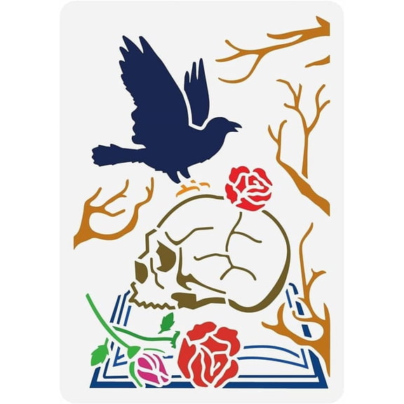 1Pc Crow and Skull Painting Stencil Drawing Template 8.3x11.7inch on Wood Fabric Costume Canvas
