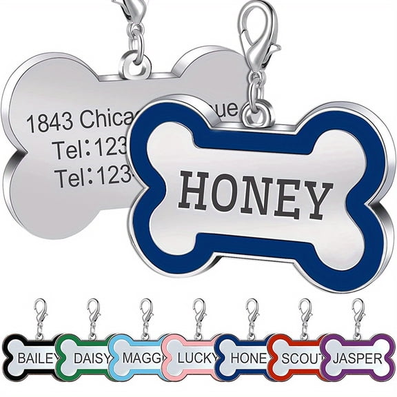 1Pc Custom Engraved Name Dog Tag for Pets Personalized Zinc Alloy Bone-Shaped ID Dog Cat Tag with Slide-On Chain Durable Pet Tag