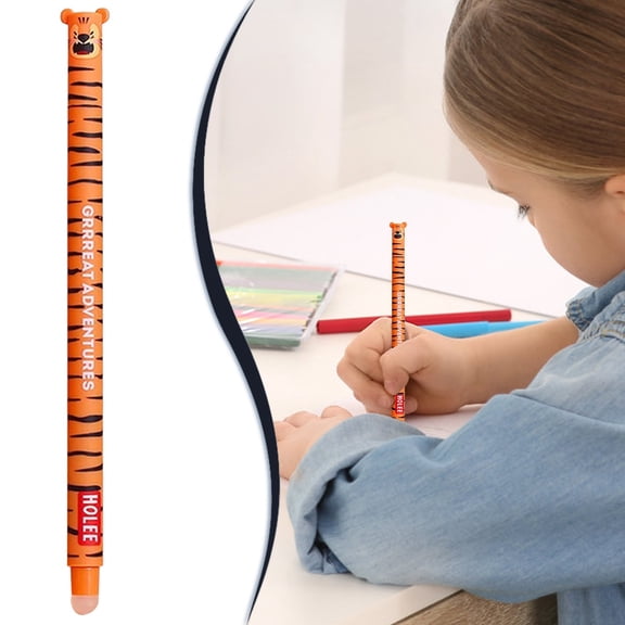 1Pc Cute Animal Shaped Erasable Pen, Retractable Ballpoint Pens, Cartoon Lion Giraffe Tiger Decorative Writing Pens, 0.7mm Fine Point Smooth Ink Gel Ball Pens, Kawaii Stationery Gift