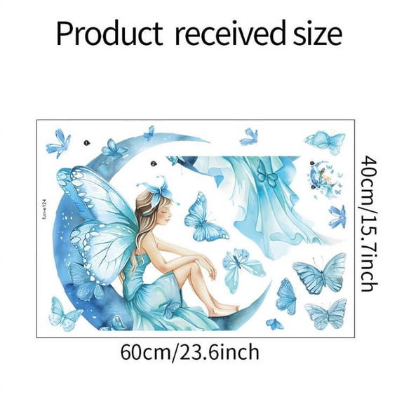 1Pc Cute Blue Girls Butterflies On The Moon Wall Stickers For Kids Room Decor Children Bedroom Decoration Living Room Wall Decal