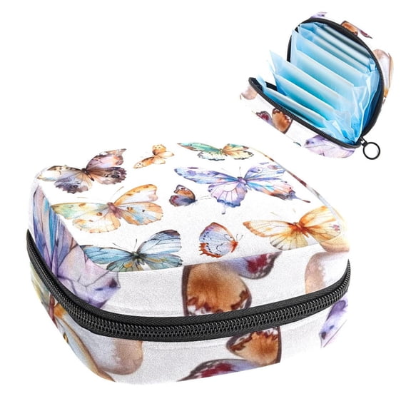 1Pc Cute Period Bag Menstrual Cup Pouch, Large Storage Bag Sanitary Purse for Sanitary Napkin Pads, Butterflies Collection Pads Organizer for Girls Women
