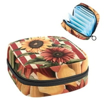 1Pc Cute Period Bag Menstrual Cup Pouch, Large Storage Bag Sanitary Purse for Sanitary Napkin Pads, Sunflowers with Stripes Retro Pads Organizer for Girls Women