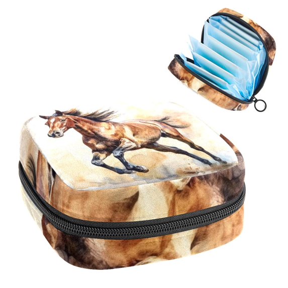 1Pc Cute Period Bag Menstrual Cup Pouch, Large Storage Bag Sanitary Purse for Sanitary Napkin Pads, Cool Horse Pads Organizer for Girls Women