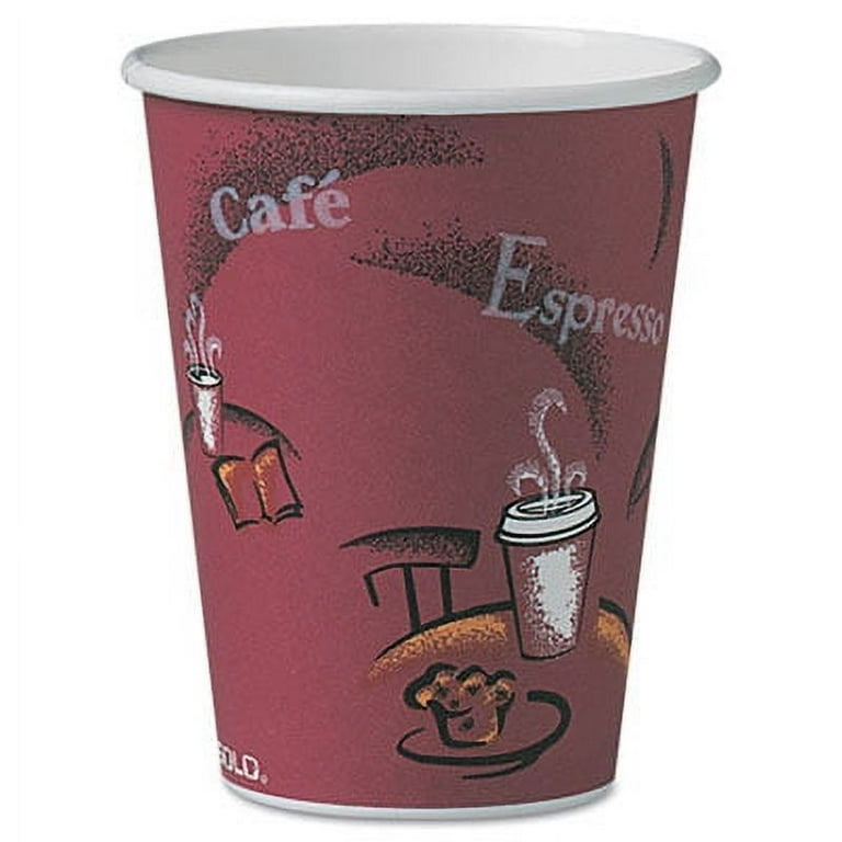 Paper Hot Drink Cups in Bistro Design, 12 oz, Maroon, 300/Carton Paper Hot Drink Cups in Bistro Design, 12 oz, Maroon, 300/Carton