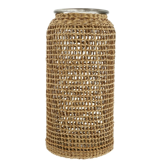 RENACLIPY 1Pc Decorative Glass Flower Vessel with Grass Woven Style in Light Yellow for Display