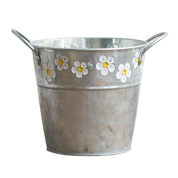 1Pc Decorative Galvanized Metal Buckets, Rustic Vintage Pot Planter, Farmhouse Home