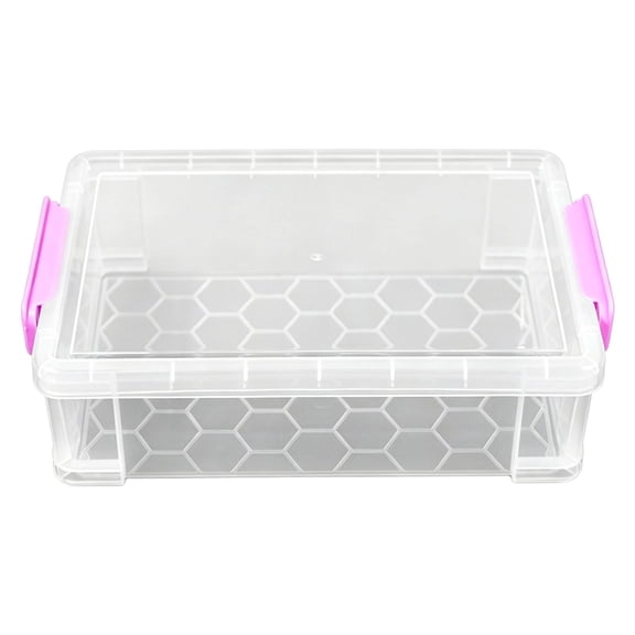 1Pc Clear Plastic Pencil Boxwith Purple Clamshell Lock, Portable Utility Makeup Container, Visible First-Aid Box Shell