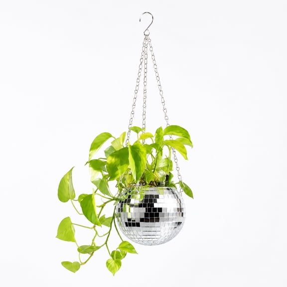 1Pc Disco Ball Hanging Planter with Metal Chain, Mirror Mosaic Hanging Basket for Succulents, Trailing Plants and Home Organization & Decorative Indoor Outdoor Planter Holder