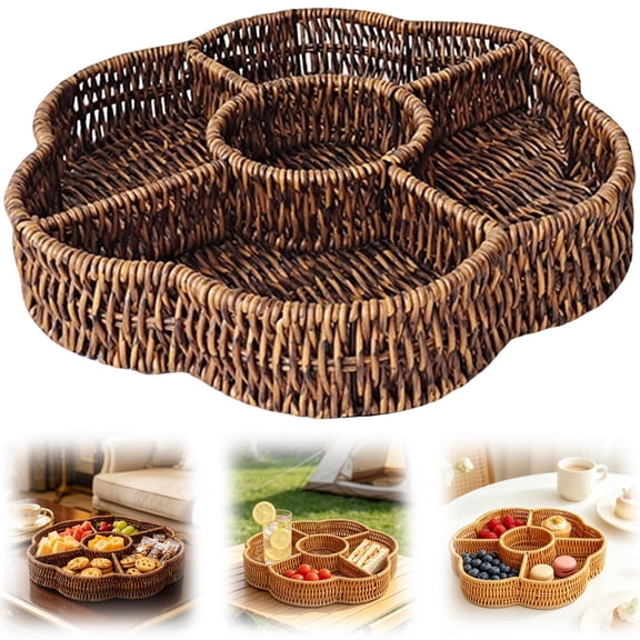 1Pc Divided Serving Basket Round Divided Basket For Kitchen,Plastic (I)