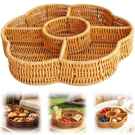 1Pc Divided Serving Basket Round Divided Basket Plastic For Kitchen Dining Table (F)