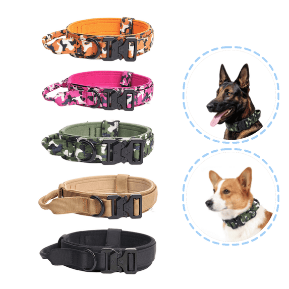 1Pc Dog Collar Camo Adjustable Large Dog Neck Strap Secure Training Collar for Outdoor Walking, Black L