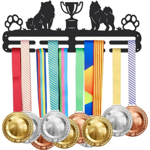 1Pc Dog Show Medal Holder Trophy Shape Display Hanger for Dog Lover Sturdy Black Steel Metal with ElementsWall Mounted Hooks Medal Rack Display Over 40 Medals