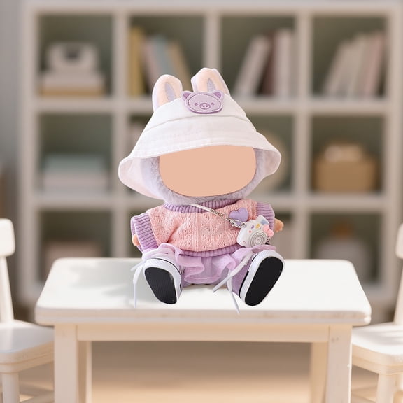 1Pc Doll Clothes Set, Pink Heart Sweater With Tulle Skirt, Casual Pink Bucket Hat, Cartoon Purple Camera, Pink Ruffled Shoes, For Dolls, Dress - Up, Collection,