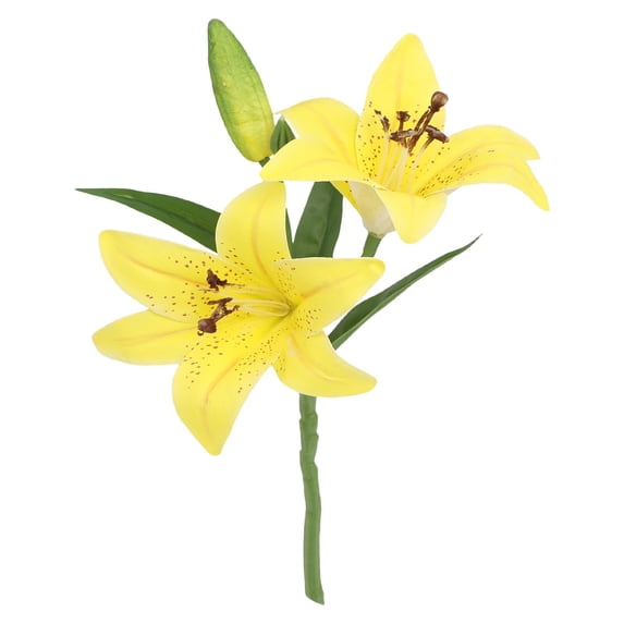 1Pc Double Bloom Artificial Lily Stem, Cosmug Realistic Faux Floral Pick, Handy Household Ornament, for Indoor Space, Outdoor Patio and Table Vase Display, Yellow