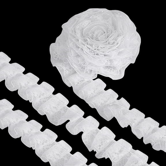 1Pc Double Layer Pleated Lace Ribbon Lace Trimming for Wedding Dress Decoration White 1 inch(25mm) about 21.87 Yards(20m)/Set