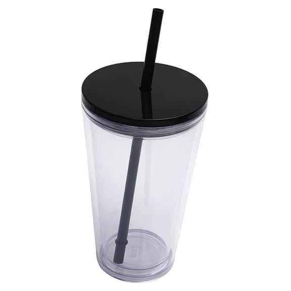 1Pc Double Wall Plastic Tumblers with Lids and Straws | Large Classic Travel Tumbler | Clear Reusable Cups with Straws | BPA Free, Refrigerator/Fridge/Freezer/Dishwahser Safe(Black,3.9x3.9x7.8")