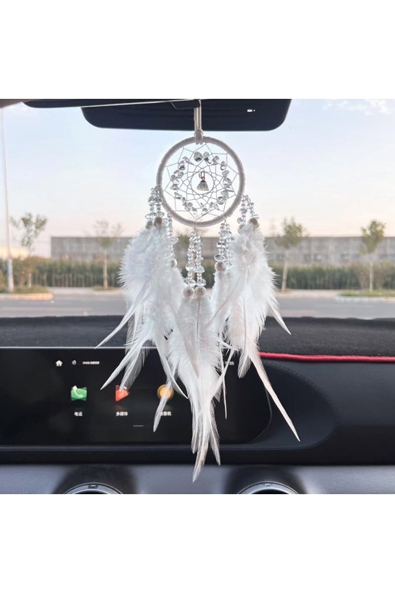 1Pc Dream Catcher Natural Quartz Woven Web Net with Pendant Decorations with Imitation Pearl Covered with Cotton Lace Villus Cord 470mm 1set