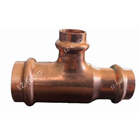 (1Pc) EZ-FLUID 1" X 1/2" X 3/4" Heavy Duty Copper Press Reducing Tee Fitting,Heavy Duty LF Copper Pressure Press 3 Way Reducer Tee Fittings w/Pro Press type Pipe Plumbing Connection