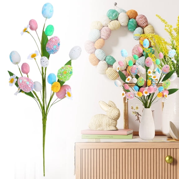 1Pc Easter Decoration DIY Easter Egg Branches Tree Bouquet Tabletop Decor For Home Wedding Holiday Spring(15.75in)