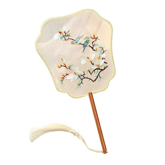 1Pc Embroidered Fan Embroidery Classical Fan For Party,Cloth Yellow