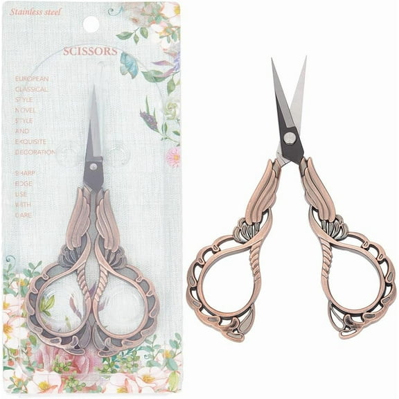 1Pc Embroidery Scissors Small European Scissors Vintage Style Red Copper Orchid Craft Stainless Steel Scissors For Fabric Thread Needlework Cutting Crafting Supplies DIY Tools Shears