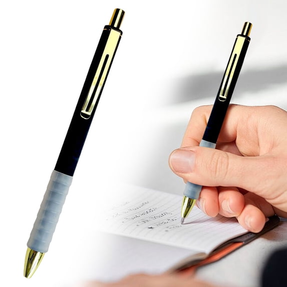 1Pcs Retractable Ballpoint Pen, Black 14.7cm/5.7in Soft Silicone Grip Writing Pen, Gold Metal Clip Signature Pen for Office Document & Daily Note Taking