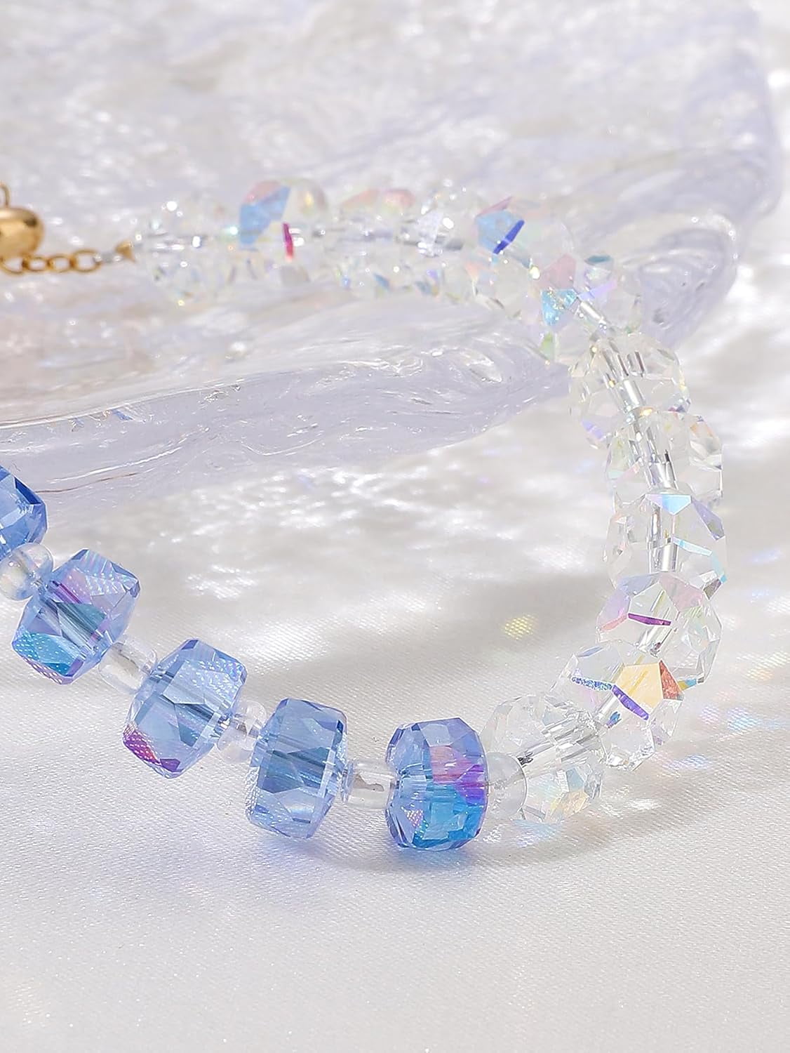 1Pc Faceted Glass Beads Slider Bracelets with Golden Iron Findings Blue ...