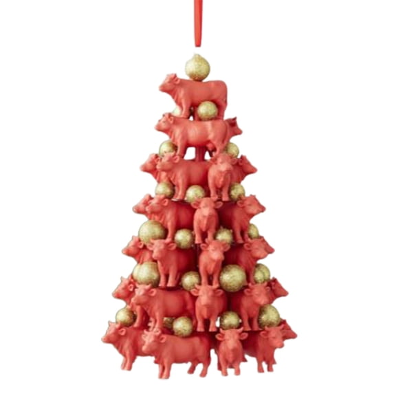 1Pc Farmhouse Animal Christmas Tree Shaped Hanging Ornaments Chicken Pig Frog Stacking Xmas Hanging Ornament 2D Flat Acrylic Xmas Tree Animal Pendant Rustic Indoor Home Decorations Party Gift Decor