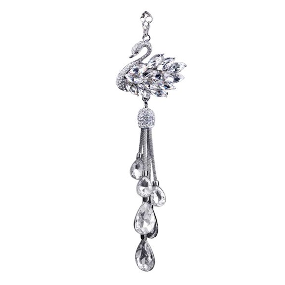 1Pc Stylish Car Rearview Mirror Pendant with Rhinestone Inlaid Swan Charm, Elegant Auto Interior Hanging Decoration