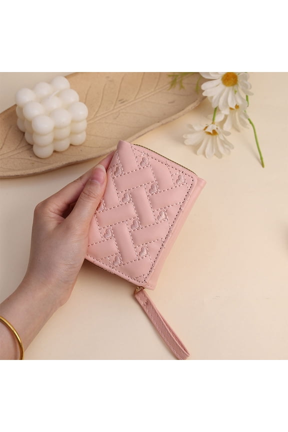 1Pc Fashion Embroidered Heart-Shaped Short Wallet, Heart Pattern Stitch Detail Coin Purse, Daily PU Leather Zipper Small Wallet