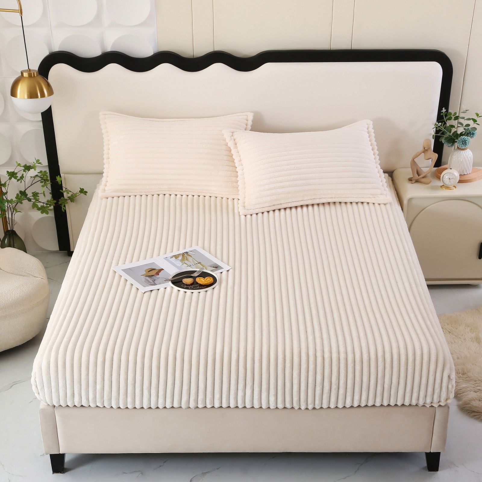 1Pc Faux Fitted Sheet Soft Plush Bedcover Mattress Cover With All