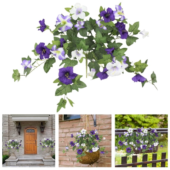 1Pc Faux Petunia Outdoor Flowers, No-Fade Artificial Plants for Garden, Balcony, Porch or Indoor Home Decoration White-Light Purple Blend