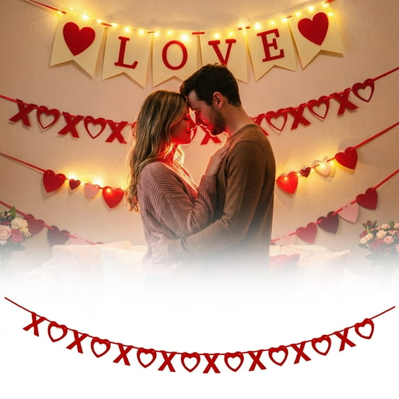 1Pc Felt Heart Garland Banner,No Diy Valentine's Day Decorations Red Pink Hearts Hanging Banner 9.8Ft Galentines Day Heart Felt Decor for Wedding Anniversary Birthday Home Valentine Party Supplies