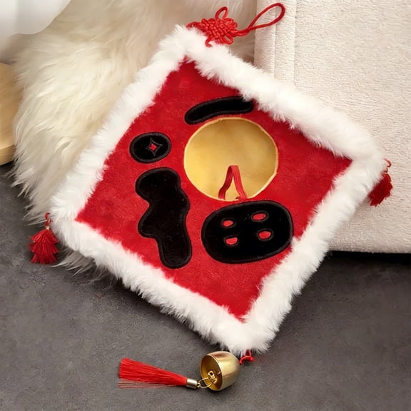 1Pc Festive Red Plush Fu Character Bear Head Cover With Tassel & Bell, Soft Decorative Pet Outfit For New Year Celebrations, Family Festive Gatherings & Home Holiday Decor