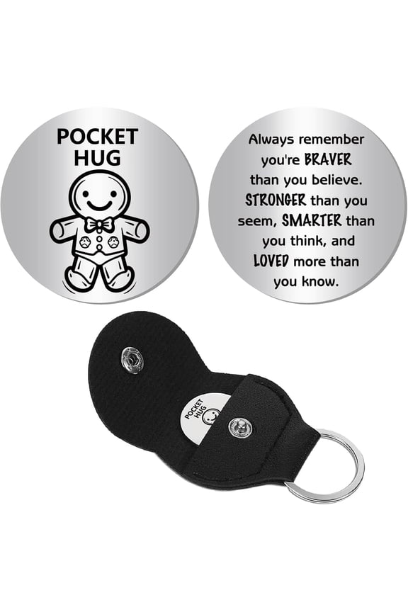 1Pc Flat Round 201 Stainless Steel Commemorative Coin Pocket Hug Coin Inspirational Quote Coin Decision Maker with 1Pc PU Leather Guitar Clip Gingerbread Man 30x2mm