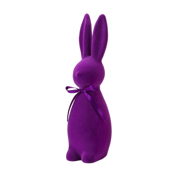 1Pc Flocked Easter Bunny, Purple decorations for Party, Bunny Figurines Home decor, Easter indoor decorations, Spring Home decor for Mantelpieces Side Tables and Festive indoor