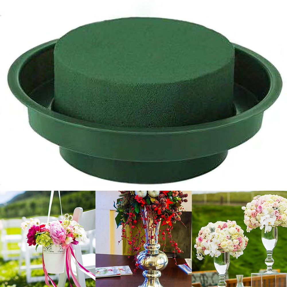 1Pc Floral Foam With Bowl Diy Flower Arrangement Kit Green Round Wet