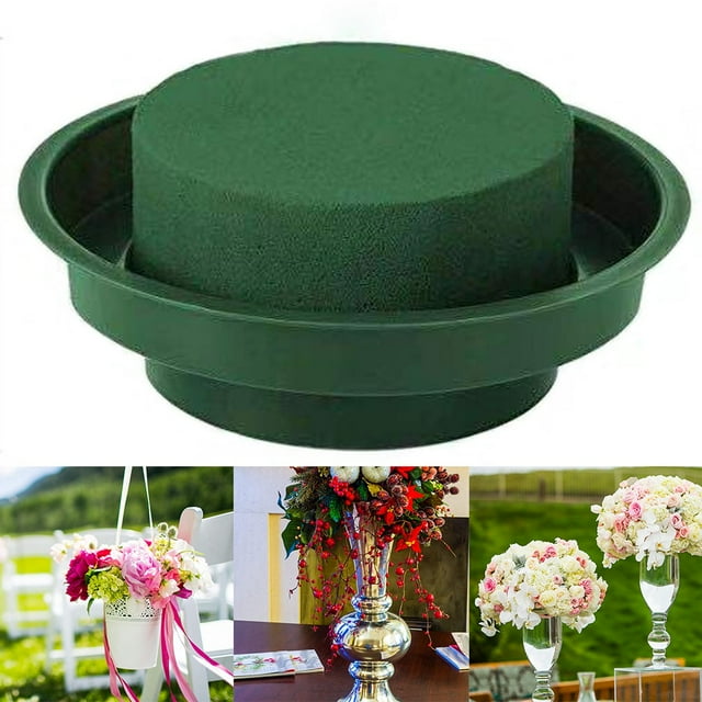 1Pc Floral Foam With Bowl Diy Flower Arrangement Kit Green Round Wet