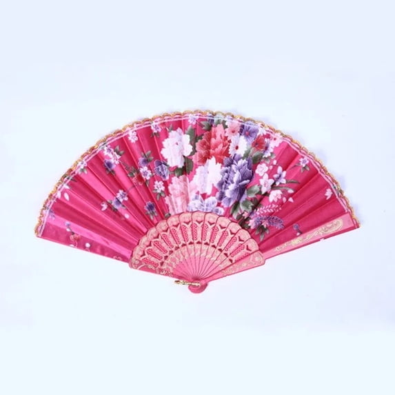 1Pc Floral Folding Hand Fan Vintage Handheld Silk Cloth Fans with Different Flower Patterns for Chinese Dance Party Wedding