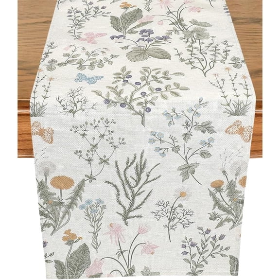 1Pc Floral Tablecloth 335x2790x0.6mm Linen Table Flag Placemat with Chic Flower Pattern for Spring Holiday Party Kitchen Dinning Picnic colorful