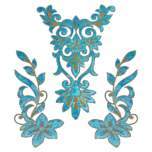 1Pc Flower Computerized Embroidery on/Sew on Patches Appliques with Paillette with 1Pair Flower Computerized Embroidery Iron on/Sew on Patches DIY
