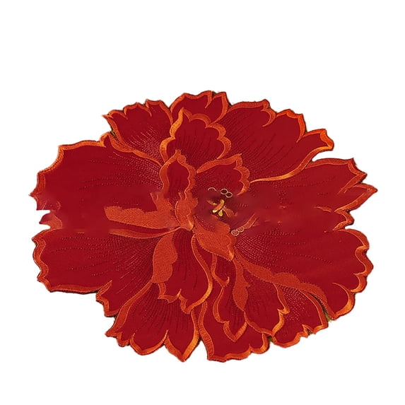 1Pc Flower Shape Placemat, 13.8inch Dinner Mat, Polyester Woven Table Mat, Decorative Floral Placemat, Washable Heat Resistant Mat, Elegant Dining Table Protector for Home Kitchen Party Decor