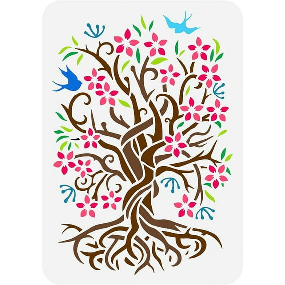 1Pc Flower Tree of Life Painting Drawing Template Stencil 8.3x11.7inch for DIY Craft Home Decor