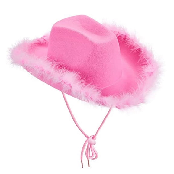1Pc Fluffy Feather Brim Cowboy Hat Wide Brim Cowgirl Hat Rave Play Dress Up