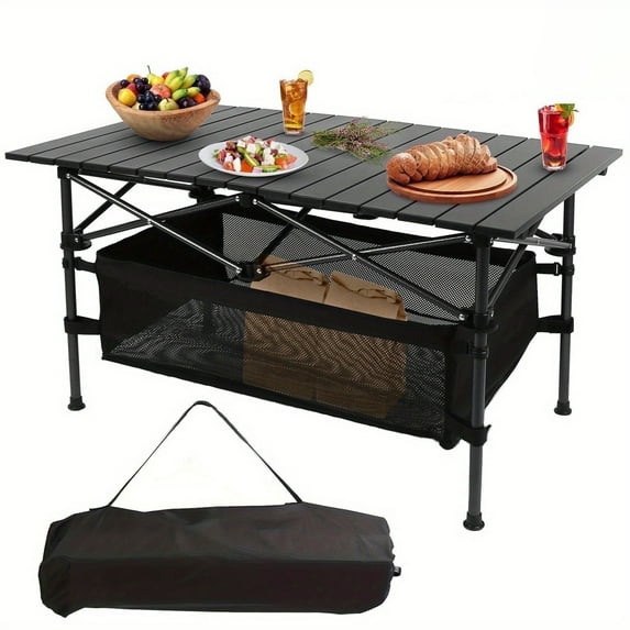 Folding Camp Table with Large Storage and Carrying Bags, for Picnic, Party, 37"x 22"