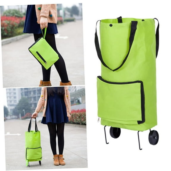 1Pc Folding Shopping Cart Bag with Pulling Wheel Collapsible Oxford Cloth Grocery Tote for Market Shopping Travel and Picnics Capacity Green Color Load Capacity